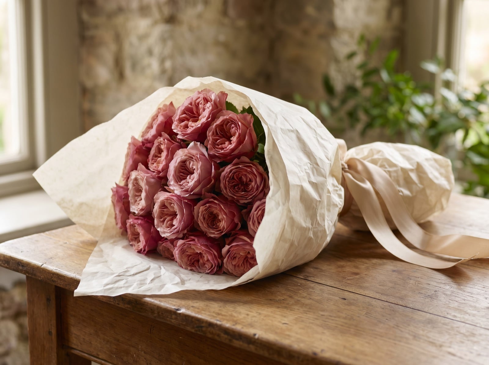 Hand-tied bouquet of garden roses